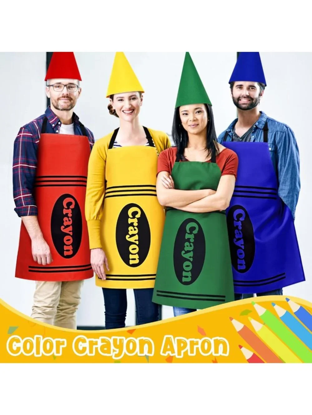 Colorful Crayon Costume for Adults - Fun Group Halloween Outfit with Apron & Hat